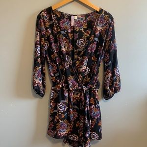 Alya Black Floral Romper Waist Tie